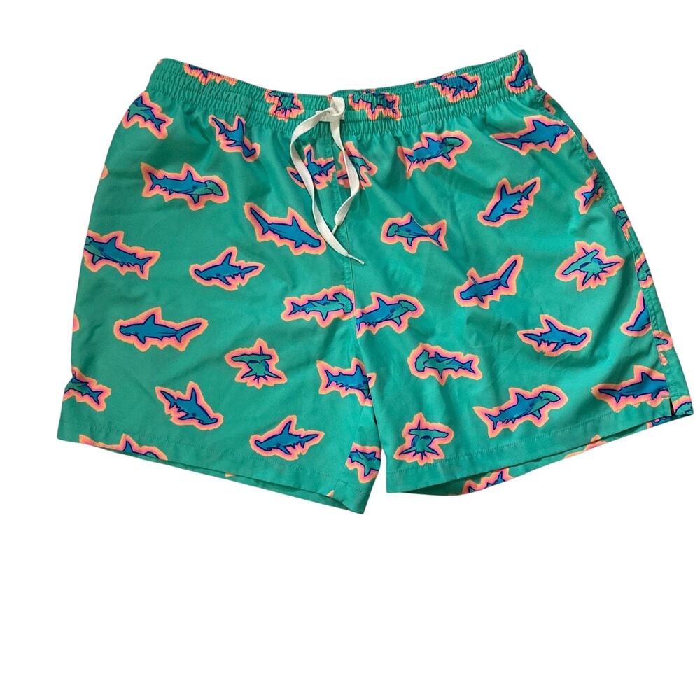 Chubbies Swim Trunks Shorts Mens 2XL Green Shark Print Mesh Lined Drawstring